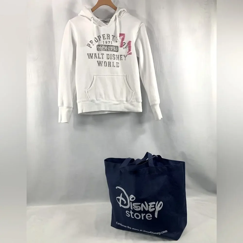 Walt Disney World Property of 1971 Hoodie‎ Long Sleeve V-Neck White Pink Size S